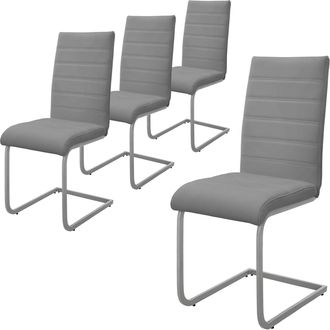 ML Design Ml-design - Set 4x Sillas De Comedor Basculante Con Respaldo Alto Asiento Cantilever Gris De Polipiel Tapizado Con Patas De Metal Sill&oacute;n Dise&ntilde;o Ergon&oacute;