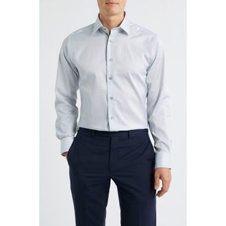 David Donahue Trim Fit Geo Print Cotton Dress Shirt in Pearl at Nordstrom Rack, Size 14.5 - 32/33