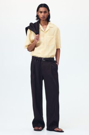 H&M Relaxed Fit Resort Shirt in Yellow/striped at Nordstrom, Size Xx-Large