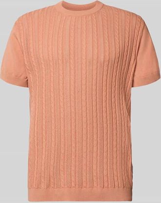Lindbergh Lindbergh T-Shirt mit Zopfmuster in Koralle, Gr&ouml;&szlig;e XXXL