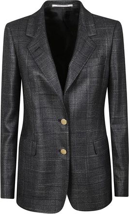 Tagliatore Tailored Black Checkered Jacket With Gold-Tone Accents