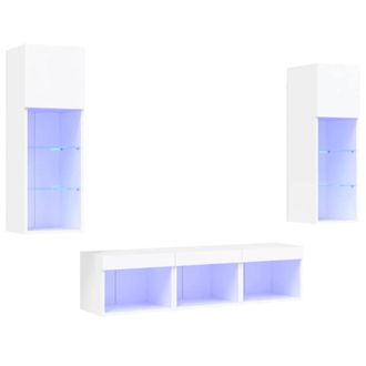 Berkfield Home 5 Piece TV Wall Units with LED White Engineered Wood