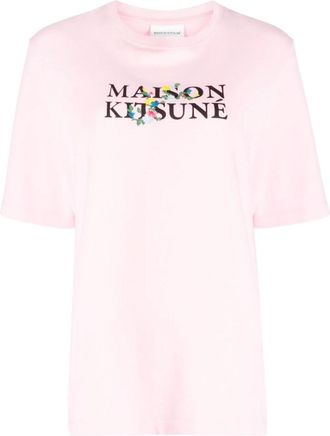 Maison Kitsun&eacute; T-shirt met bloemenprint en klassiek logo