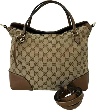 Gucci Brown Canvas Leather Handbag Shoulder Bag Tote Bag (Pre-Owned)