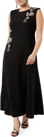 Marina Rinaldi Refeluca Beaded Jewel Neck Dress in Black at Nordstrom, Size 18W
