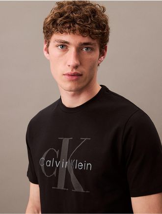 Calvin Klein Mens Metallic Monogram Logo Crewneck T-Shirt - Black - XS