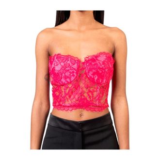 Doris S Elegante Kant Crop Top - Dames - Tops zonder mouwen - Roze - S - Tops
