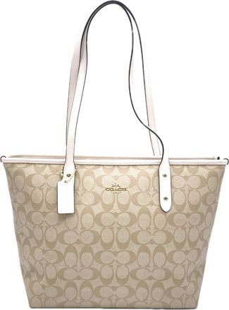 Coach Beige White Canvas Tote Bag (Pre-Owned)