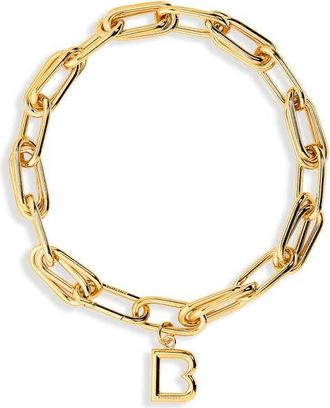 Balenciaga B Link Pendant Collar Necklace in Archive Shiny Gold at Nordstrom, Size Medium