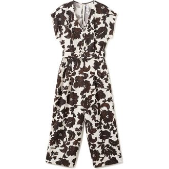 Mango Floral Print Wide Leg Jumpsuit in Ecru at Nordstrom, Size X-Small