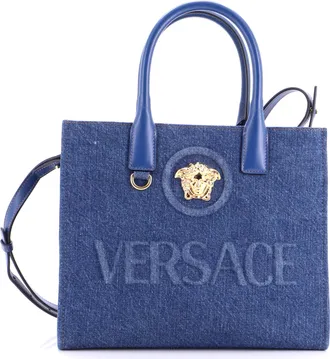 Versace La Medusa Tote Embossed Denim Small