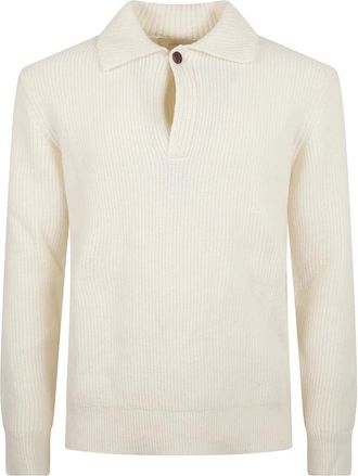 Ballantyne Silk and Cotton V Neck Pullover - male - Ballantyne - Polo Shirts - White - XL - Tops