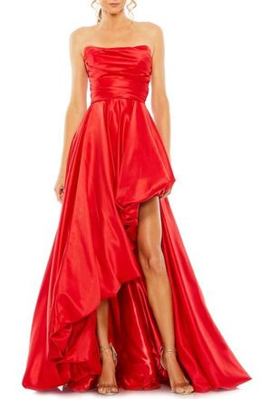 Mac Duggal Asymmetrical High Low Strapless Ruched Gown in Red at Nordstrom, Size 12