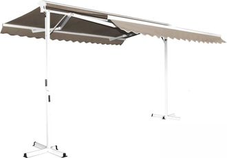 Oviala Toldo a dos aguas con caja de 3 x 4 m en aluminio topo