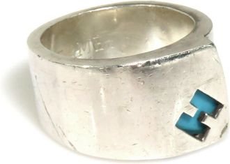 Hermès Blue Silver Plastic Silver 925 Band Ring (Pre-Owned)