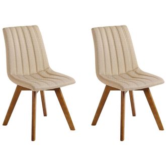 Beliani Beliani - Conjunto De 2 Sillas De Comedor Beige Tela De Poli&eacute;ster Patas De Madera Maciza Oscura Acolchado Respaldo Curvo Calgary