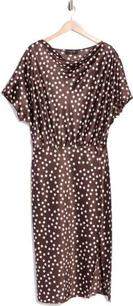 Renee C Polka Dot Short Sleeve Satin Midi Dress in Brown at Nordstrom Rack, Size 1 X