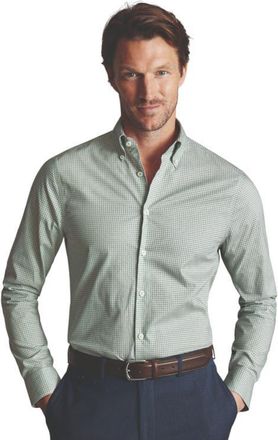 CHARLES TYRWHITT Non-Iron Pinpoint Oxford Check Shirt in Green at Nordstrom, Size 1533
