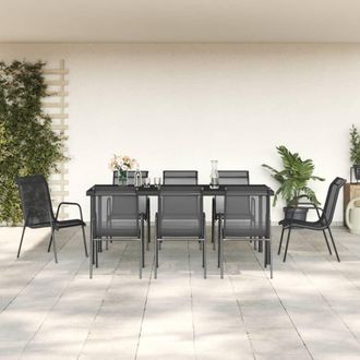 vidaXL Juego De Comedor Para Jard&iacute;n 9 Piezas Acero Y Textilene Negro Vidaxl