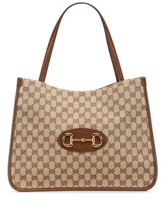 Gucci 2016-2025 Medium GG Canvas Horsebit 1955 tote bag - women - Calf Leather/Canvas - One Size - Brown