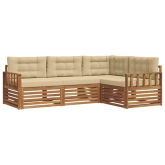 vidaXL Conjunto De Sof&aacute;s De Exterior Con Coj&iacute;n 4 Pcs Natural Y Beige Vidaxl