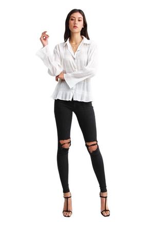 Belle & Bloom Yoko Shirred Chiffon Blouse in Cream at Nordstrom, Size X-Small Au