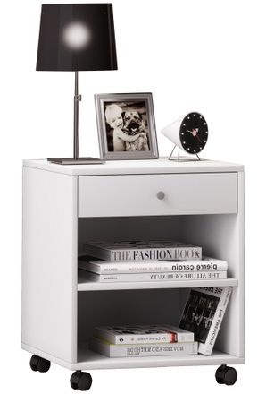 ebuy24 Mesa De Noche De Madera Rolda Caj&oacute;n Rodillos 54x45x38 - Vcm