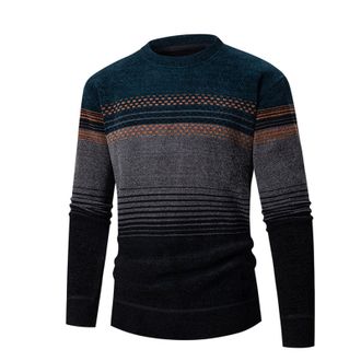 Generic Mens Knitted Jumper Crew Neck Long Sleeve Knitwear Fleece Lined Pullover Color Block Knit Sweater Thick Thermal Jumper Undershirt Tops Casual Work Jum