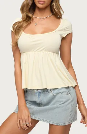 Edikted Kingsley Babydoll Top in Light-Yellow at Nordstrom, Size X-Large