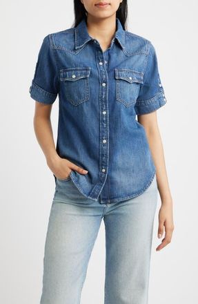 Lucky Brand Short Sleeve Denim Shirt in Give Me More Wash at Nordstrom, Size X-Small