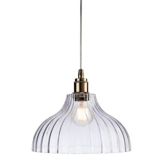Netlighting Victory 1 Light Dome Ceiling Pendant Antique Brass Clear Glass E27