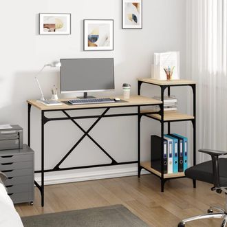 Berkfield Home Desk with Shelves Sonoma Oak 135x50x90 cm Engineered Wood&Iron in Brown | Size: 135 x 50 x 90 cm