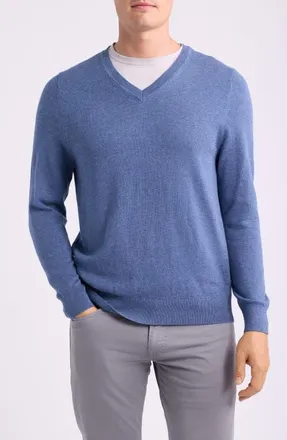 Nordstrom Cotton & Cashmere V-Neck Sweater in Blue Moonlight Heather at Nordstrom, Size Xx-Large