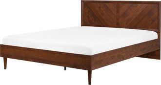 Beliani Cama Doble De Madera Oscura 180 X 200 Cm Cabecero Alto Estilo R&uacute;stico Mialet