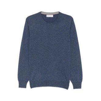 Brunello Cucinelli Truien & Vesten, Heren, Blauw, XL, Kasjmier, Cashmere Crew Neck Sweater