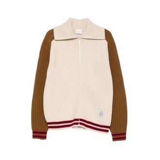 Dr&ocirc;le de Monsieur Le Cardigan Torsades Bicolore - Heren - Truien - Beige - Maat: XL Wol