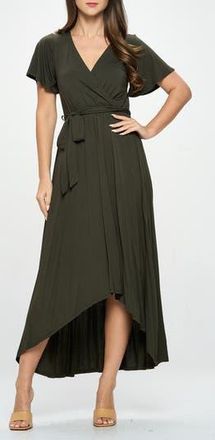 West K Flutter Sleeve High/Low Wrap Dress in Olive at Nordstrom Rack, Size X-Large
