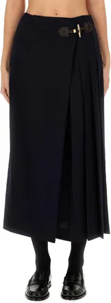 Moschino Toggle-Detail Wool Midi Skirt - Blue