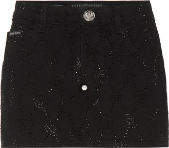 Philipp Plein Denim Mini Skirt Strass Monogram