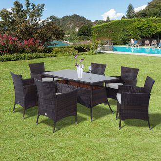 OUTSUNNY 7pc Rattan Garden Furniture Dining Set Wicker Patio Conservatory in Brown