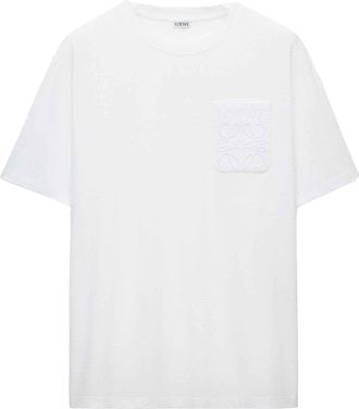 Loewe Mens Pocket Anagram Tonal Logo Relaxed Fit T-Shirt - White Cotton - Size X-Large