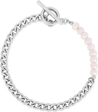 Tresorra Sterling Silver Pearl Curb Toggle Bracelet