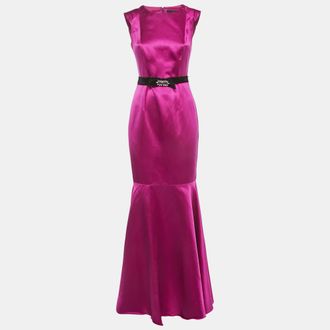 Carolina Herrera Pink Silk Belted Sleeveless High-Low Gown
