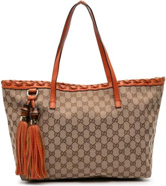 Gucci Pre-owned Gucci Medium GG Canvas Bamboo Tassel Tote 218780 002122