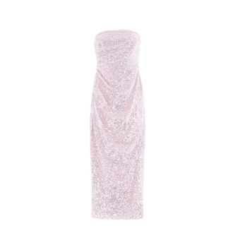 Needle & Thread Roze Pailletten Strapless Midi Jurk - Dames - Feestkleedjes - Roze - 2XS - Pailletten - Kleedjes