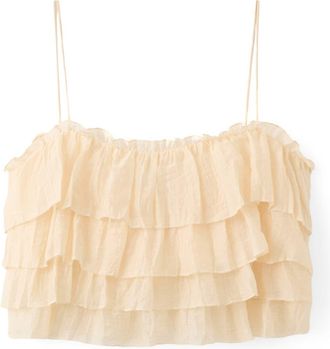 Mango Layered Ruffle Crop Camisole in Ecru at Nordstrom, Size Medium