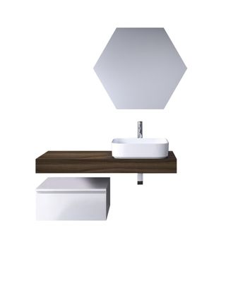 Aquadesign Mueble de ba&ntilde;o de 4 piezas en melamina nogal/blanco