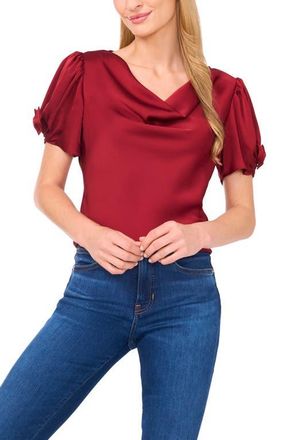 CeCe by Cynthia Steffe Bow Sleeve Cowl Neck Satin Charmeuse Top in Mulberry Red at Nordstrom, Size Large
