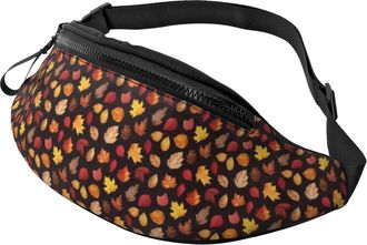 Generic Autumn Maple Leaves Print Belt Bag Waist Bag Unisex Fanny Pack For Running Walking Cycling 14X35Cm