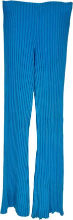 Galvan London Rhea Ribbed-Knit Flared Trousers in Blue Viscose